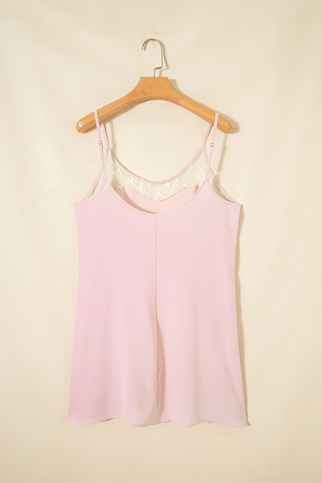 Light Pink Sheer Lace Patchwork Camisole Nightgown Dress