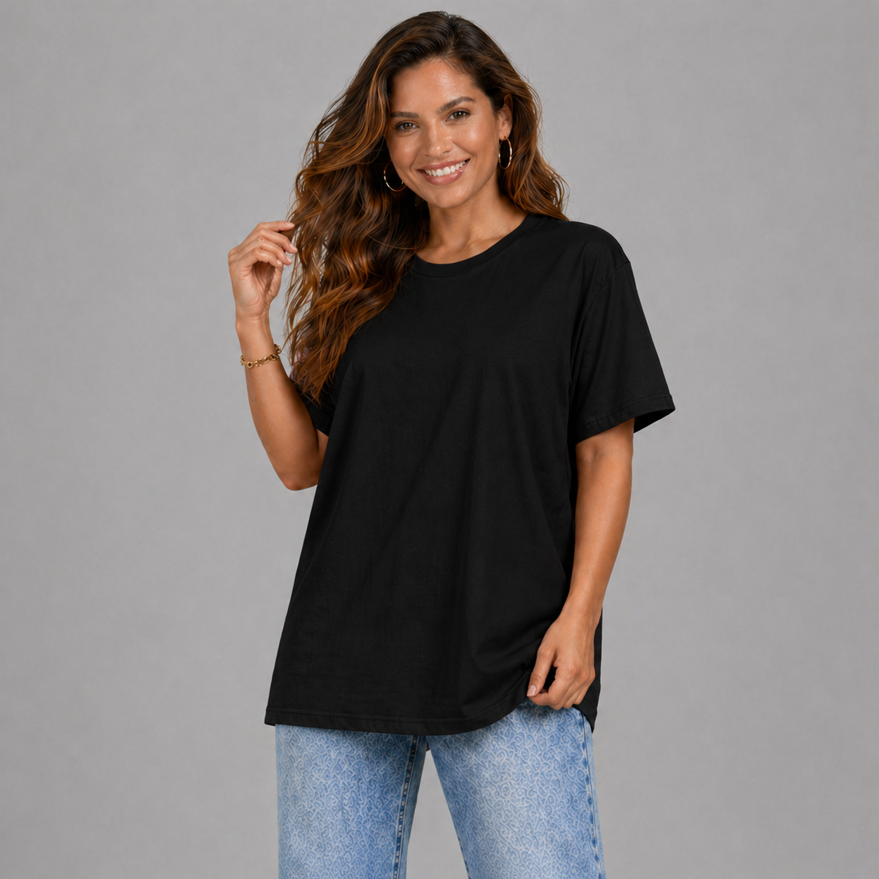 Plain Short Sleeve Long Length Cotton T-Shirt