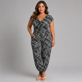 Black White Abstract Cowl Neck Jumpsuit