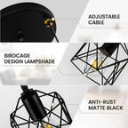 Industrial Vintage Pendant Light 3-Light Black Metal Cage Chandelier Modern Hanging Lamp for Kitchen Dining Room Living Room