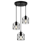 Industrial Vintage Pendant Light 3-Light Black Metal Cage Chandelier Modern Hanging Lamp for Kitchen Dining Room Living Room