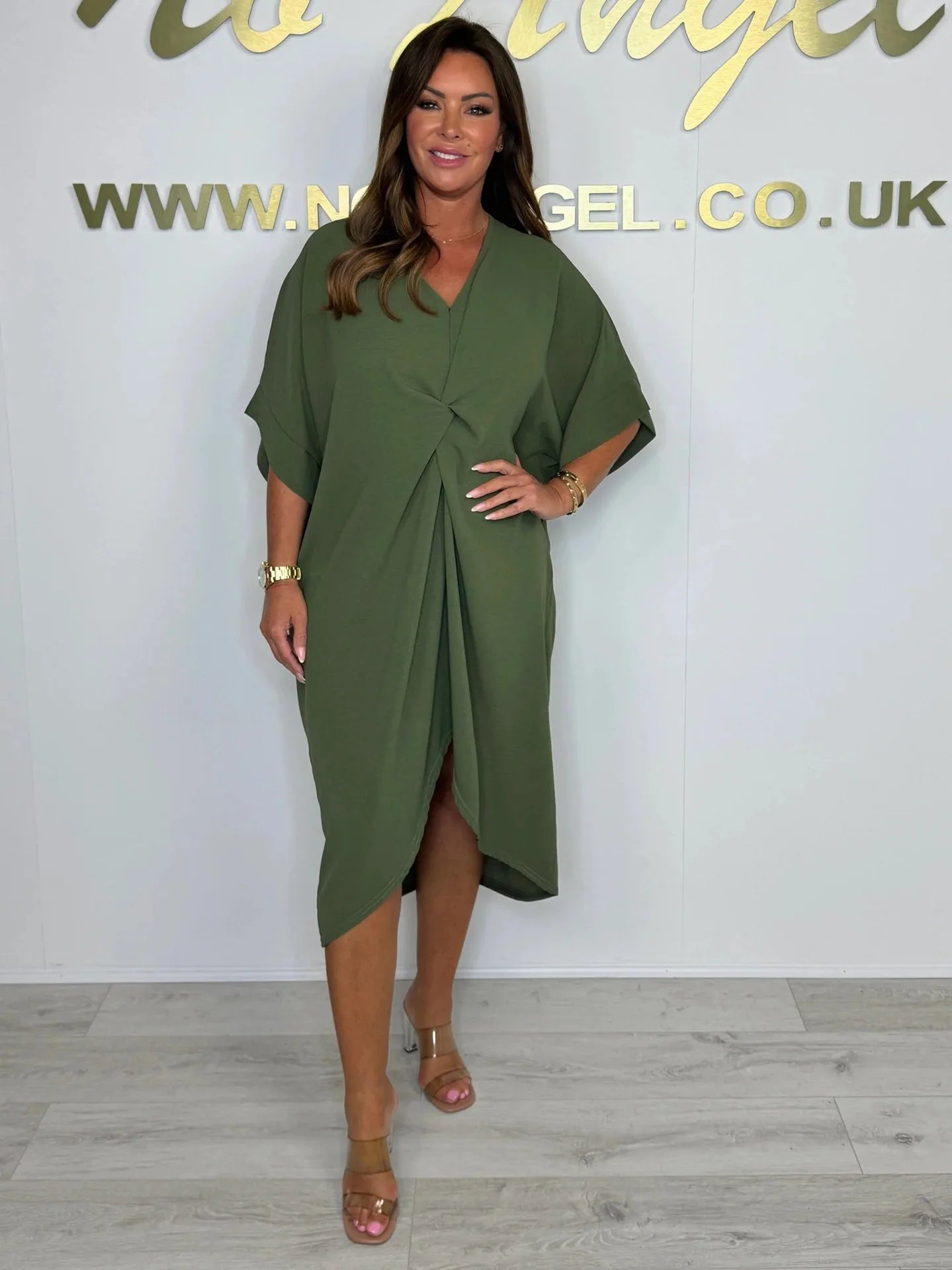 V Neck Twist Knot Midi Dress