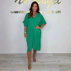V Neck Twist Knot Midi Dress