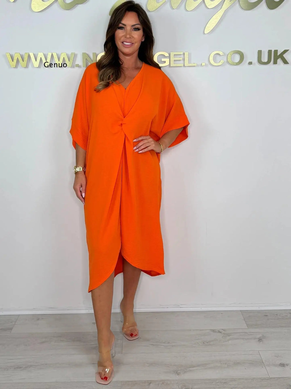 V Neck Twist Knot Midi Dress