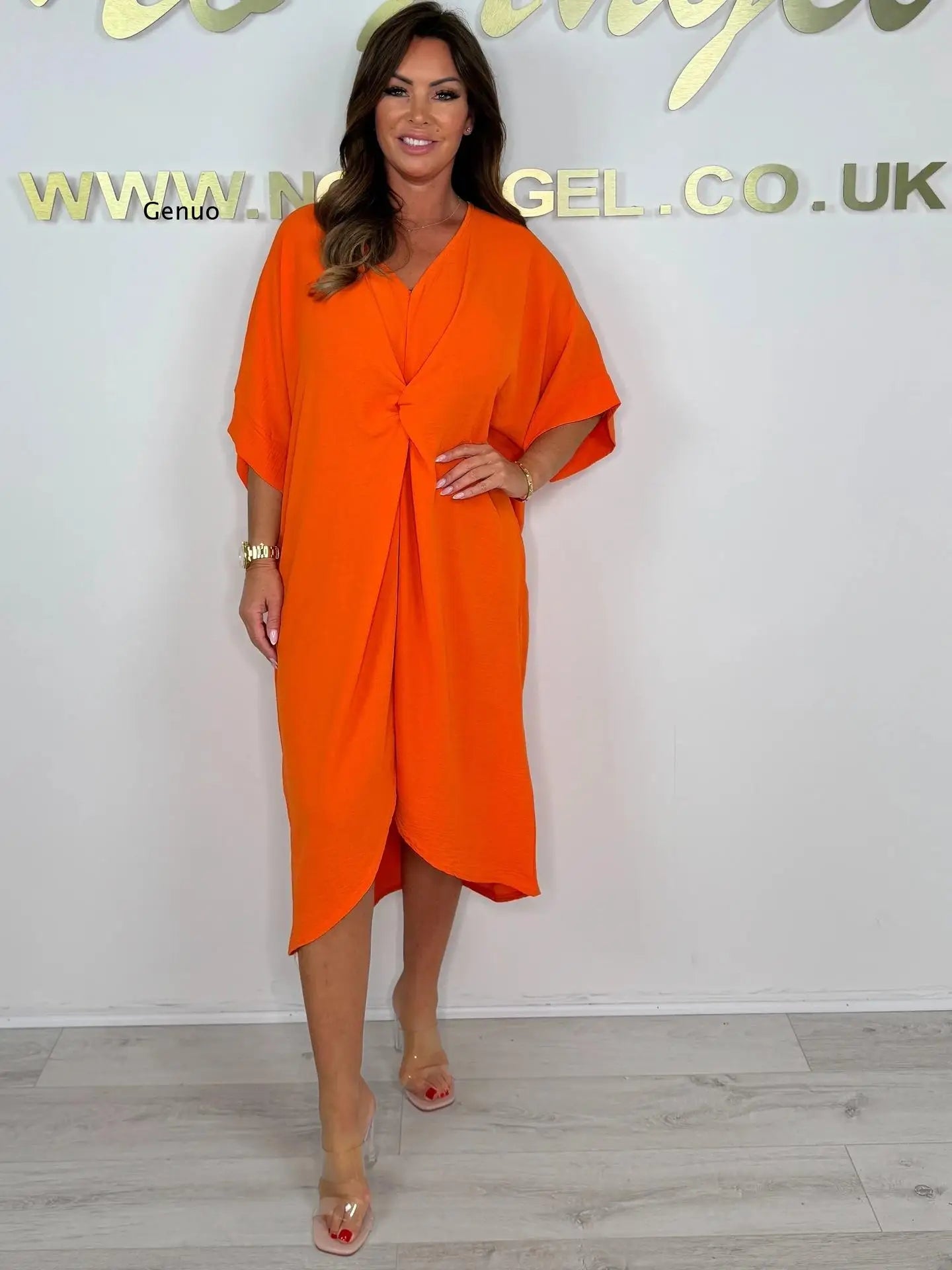 V Neck Twist Knot Midi Dress