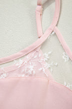 Light Pink Sheer Lace Patchwork Camisole Nightgown Dress
